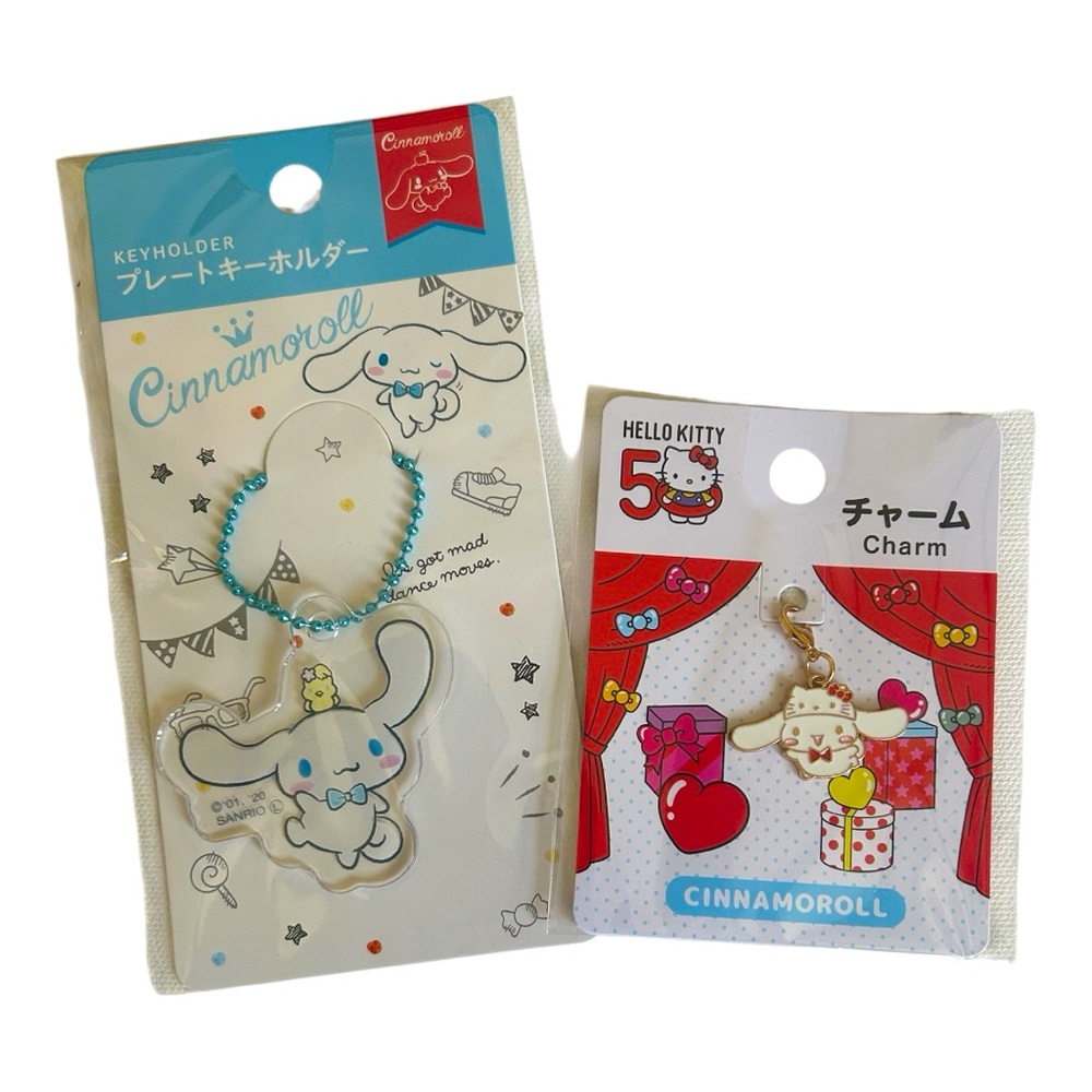 Cinnamoroll Hello Kitty Sanrio Keychain & Metal Charm Set New!
